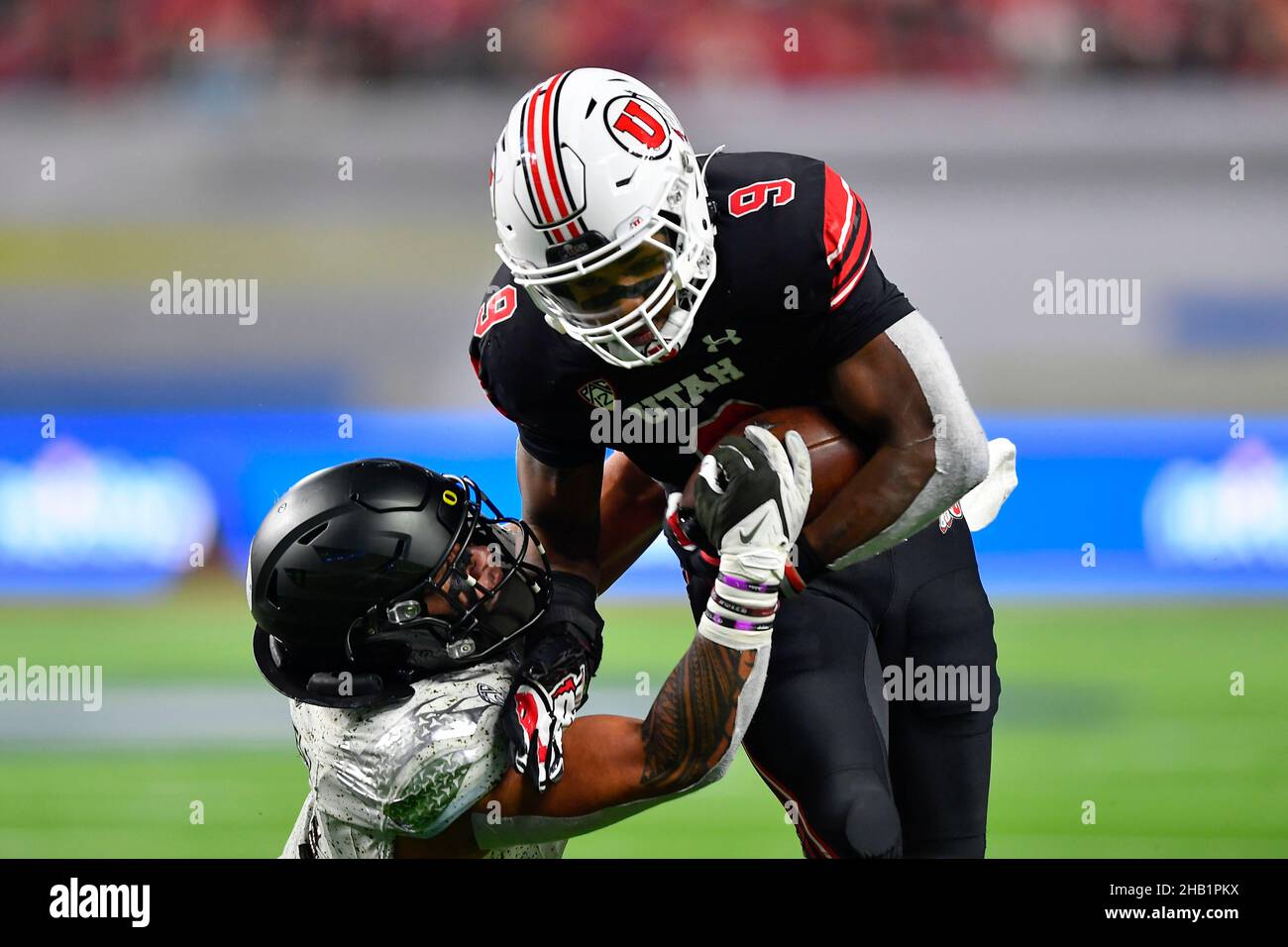at the Pac-12 Championship Game between Oregon Ducks and Utah Utes on Dec 3, 2021 at Allegiant Stadium in Las Vegas, Nev. The Utes defeated the Ducks Stock Photo