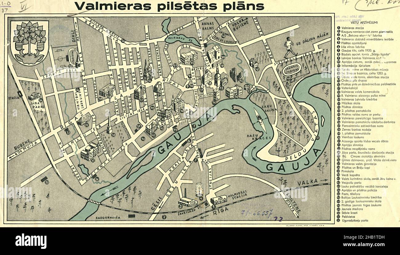 Valmiera Map, Valmiera Plan, Map of Valmiera, Valmiera Print, Valmiera Poster, Old Valmiera Map, Retro Valmiera Plan, Latvia Map, Latvia Poster Stock Photo