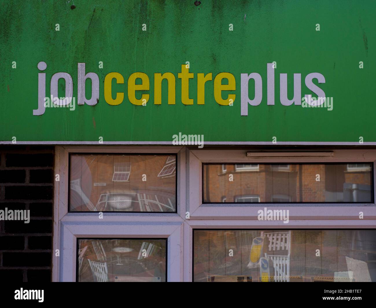 Rundown jobcentre plus sign, Bude, Cornwall, UK Stock Photo
