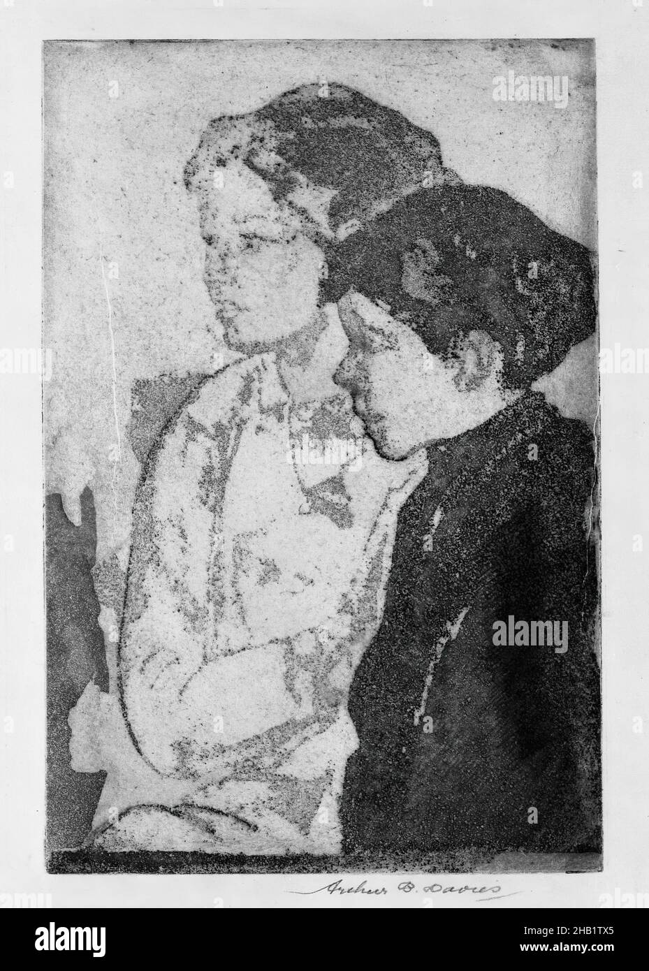 Brothers, Arthur B. Davies, American, 1862-1928, Aquatint on cream-colored machine-made Japan paper, 1917, Sheet: 11 15/16 x 8 9/16 in., 30.3 x 21.7 cm, figures Stock Photo