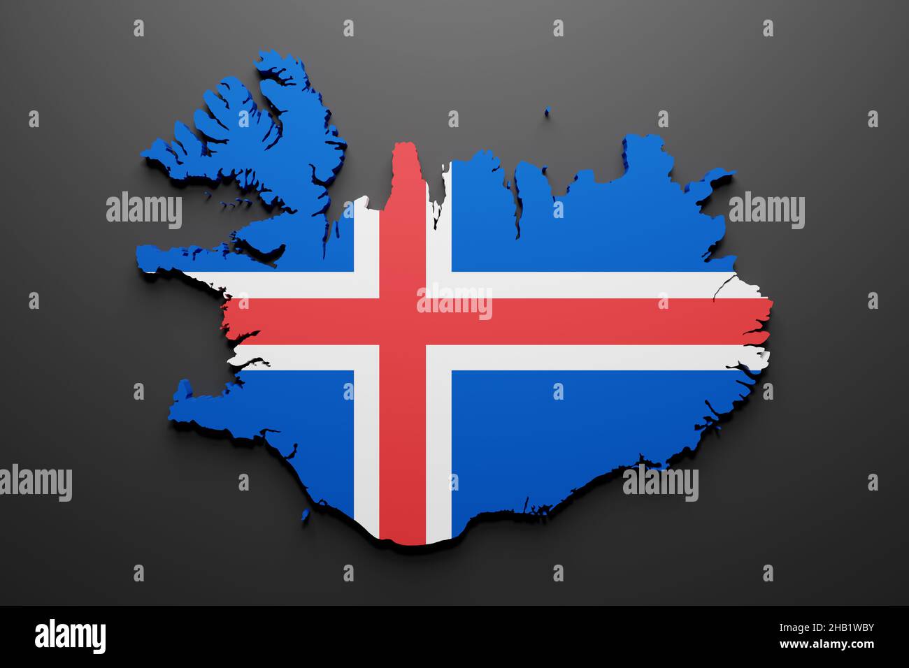 3d rendering of an Iceland map shape with flag. Black background Stock ...