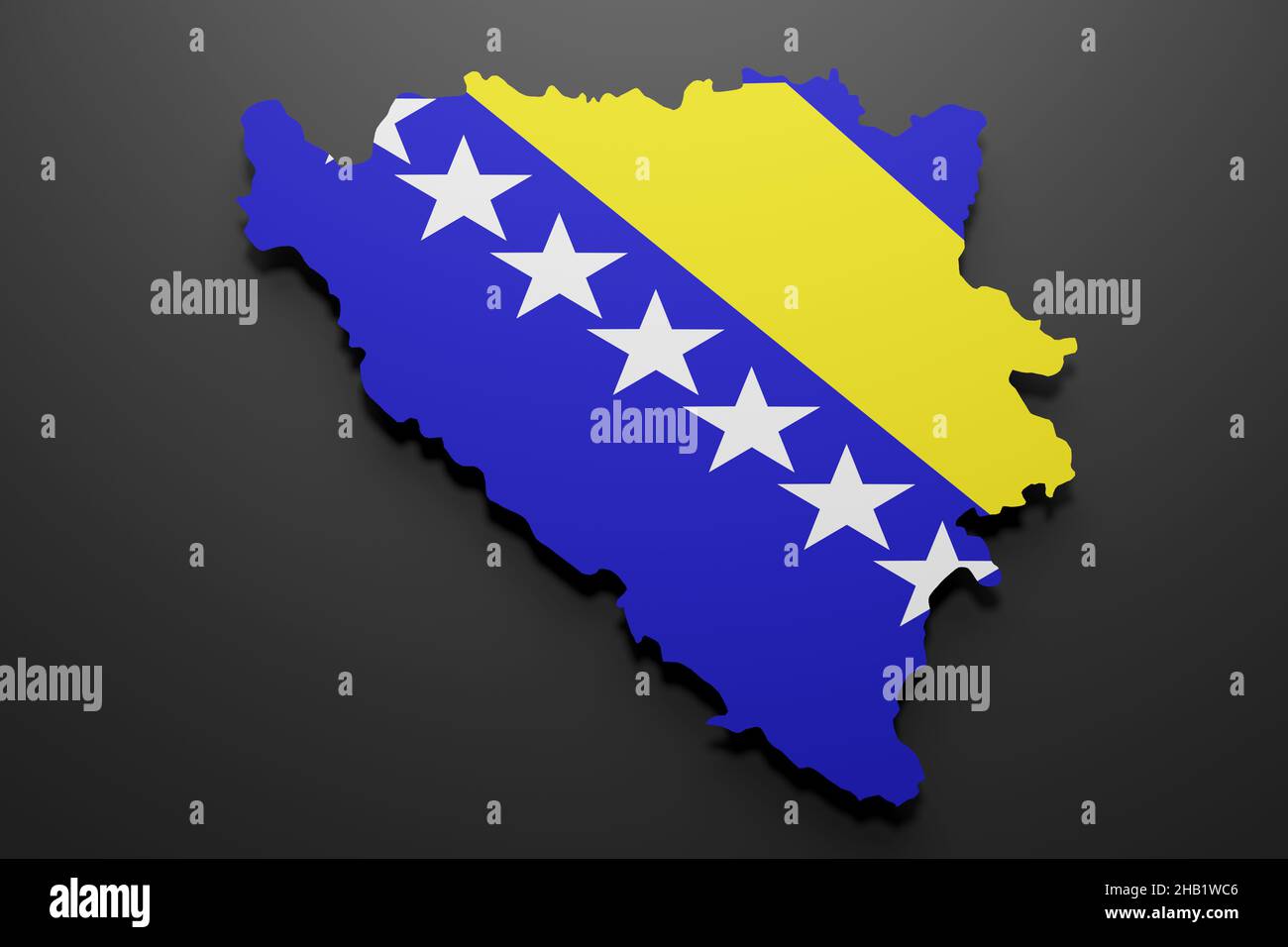 3d rendering of a Bosnia Herzegovina map shape with flag. Black ...