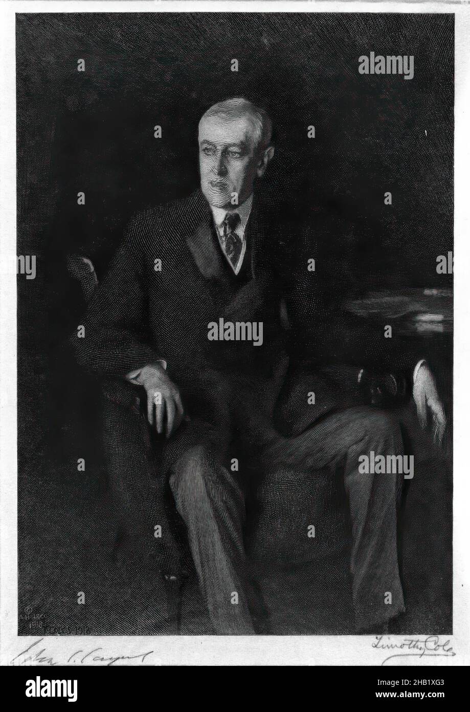 Woodrow Wilson, Wood engraving, 1918, image: 8 1/16 × 6 15/16 in., 20.5 × 17.6 cm Stock Photo