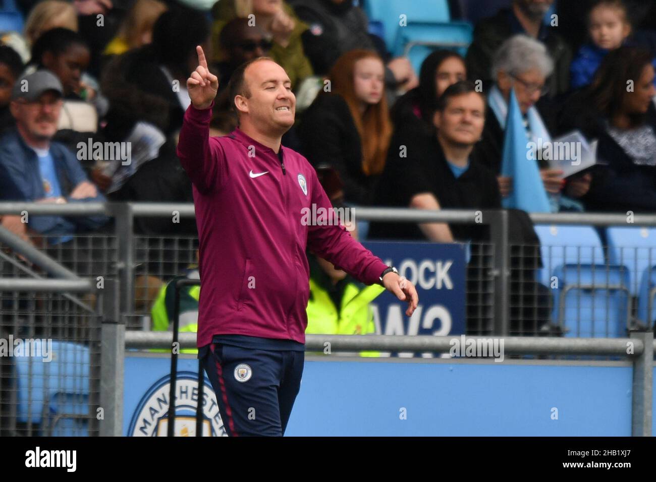 Manchester City’s manager Nick Cushing gestures on the touchline Stock Photo
