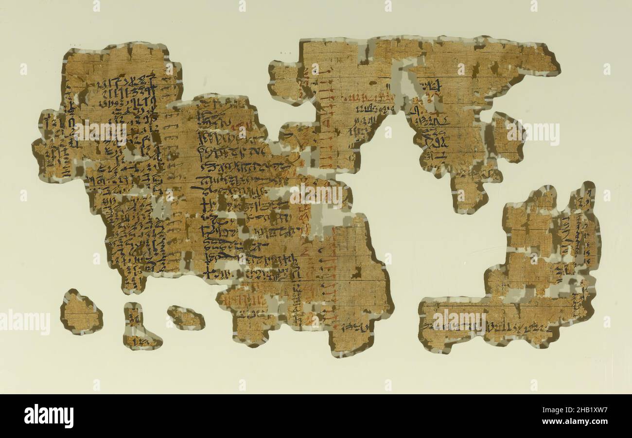 Portion of a Historical Text, Papyrus, ink, ca. 1809-1743 B.C.E., late Dynasty 12 to Dynasty 13, Middle Kingdom, 35.1446a-e: 11 1/2 × 71 5/8 in., 29.2 × 182 cm, 12th-13th Dynasty, ancient, Asiatic papyrus, Asiatics, Coptic, Document, egypt, egyptian, foreigners, fragment, hieratic, Hieroglyphics, Hieroglyphs, historical, IMLS, immigration, incomplete, Middle Kingdom, papyri, papyrus, Pigment, Senebtisi, society, texts Stock Photo