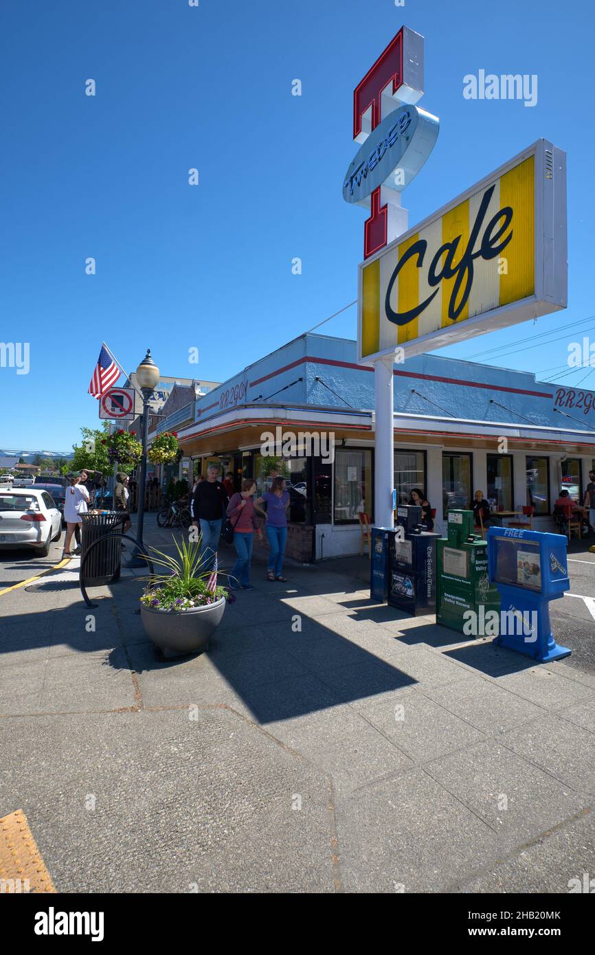 RR cafe (Twede's Cafe) sign of the TV series Twin Peaks, North Bend, Washington Stock Photo