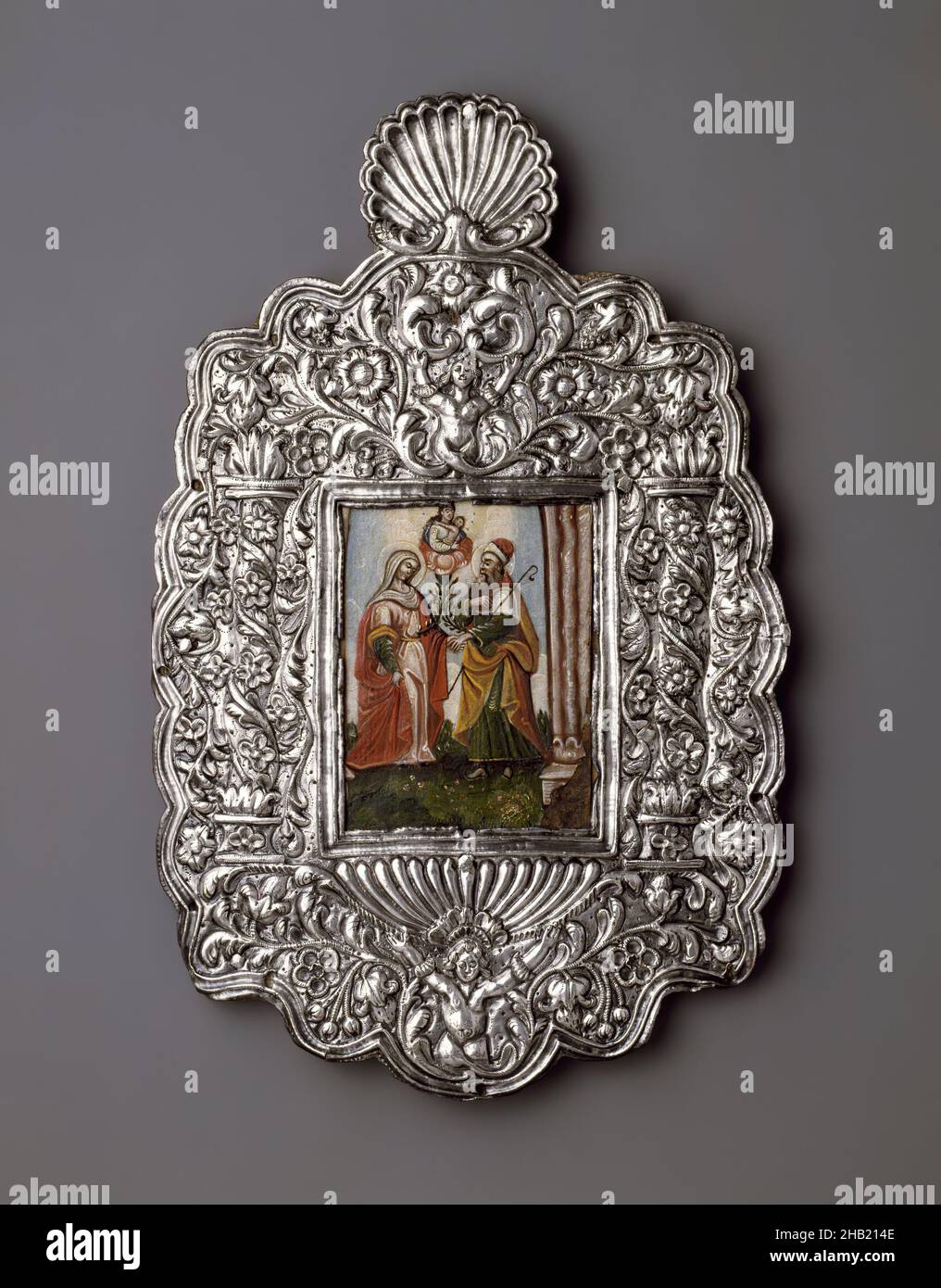 The Meeting of Joachim and Anna, Oil on paper mounted on copper plate,  painting; silver on wood core, frame, 18th century, frame: 11 7/8 x 7 1/2 x  1/2 in., 30.2 x