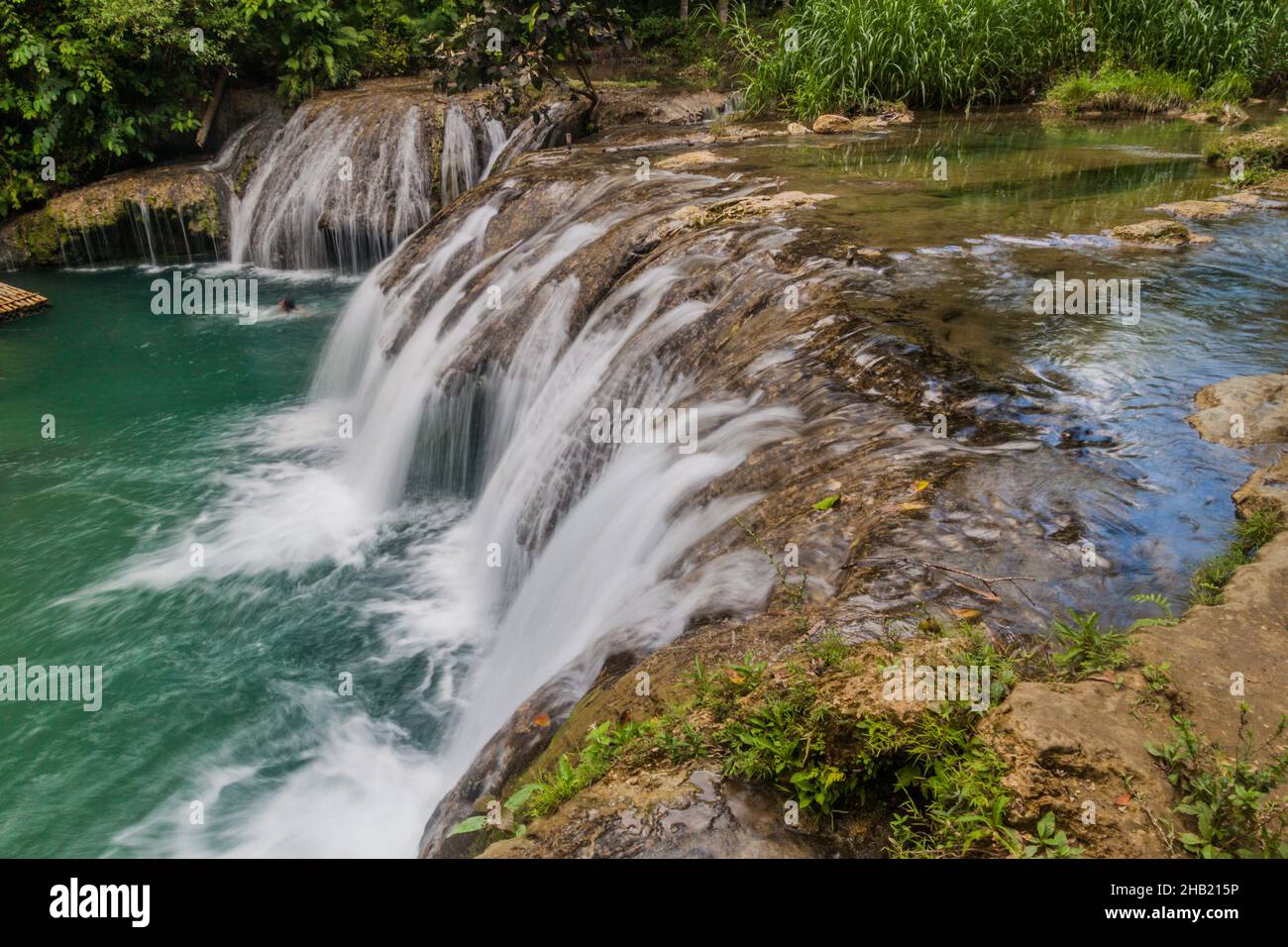 Cambugahay Falls on Siquijor island, Philippines. Stock Photo