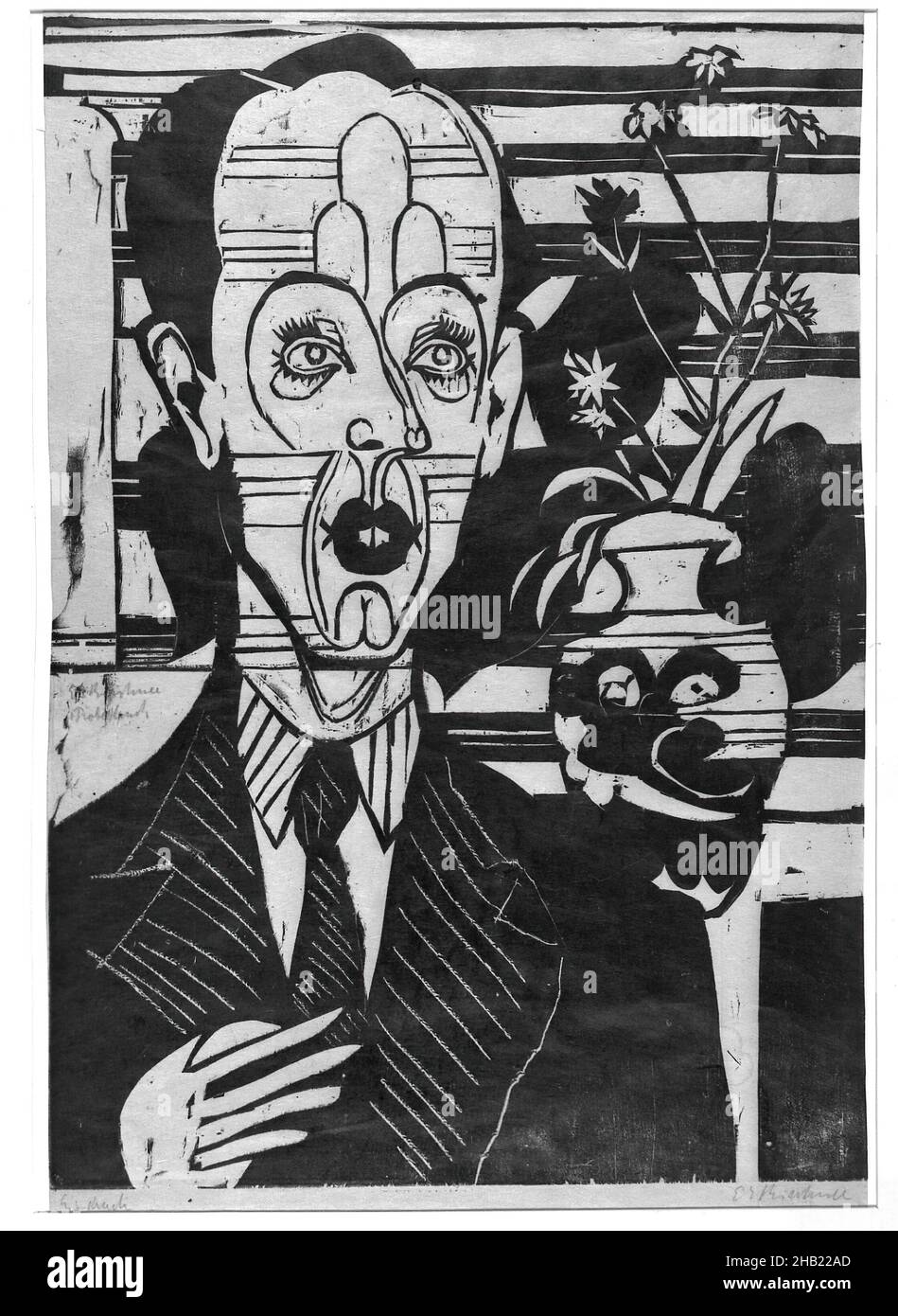 Portrait of Dr. Huggler, Bildnis Dr. Huggler, Ernst Ludwig Kirchner, German, 1880-1938, Woodcut on thin laid paper, Germany, 1935, Image: 19 1/2 x 13 3/4 in., 49.5 x 34.9 cm Stock Photo