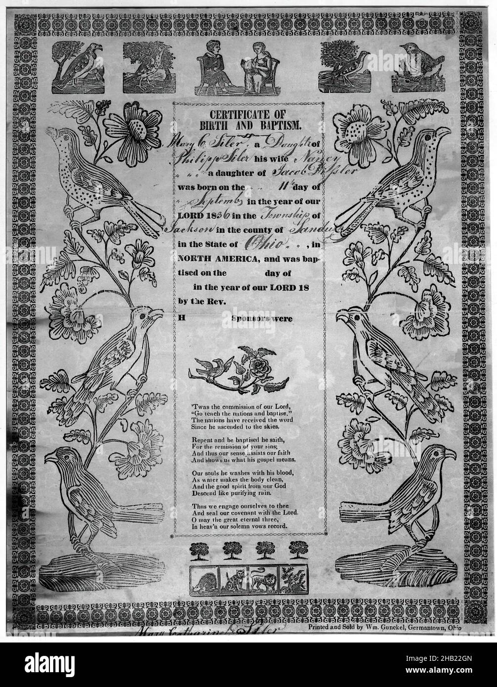 Certificate of Birth and Baptism, American, Woodcut on wove paper, ca