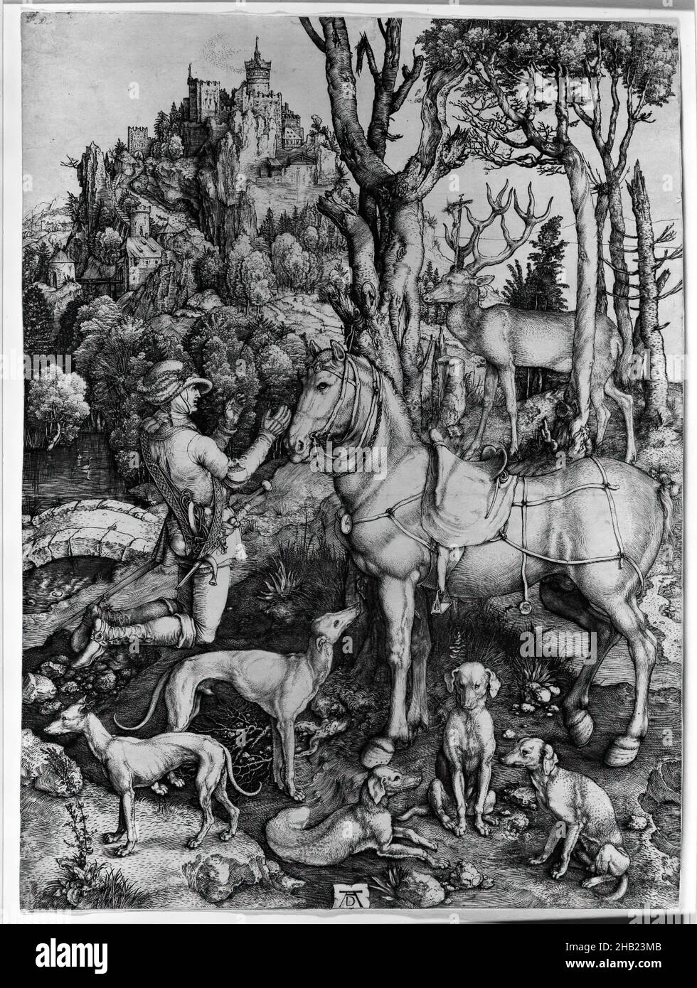 St. Eustace, Albrecht Dürer, German, 1471-1528, Etching on laid paper, 1561, 14 1/8 x 10 1/4 in., 35.8 x 26 cm Stock Photo