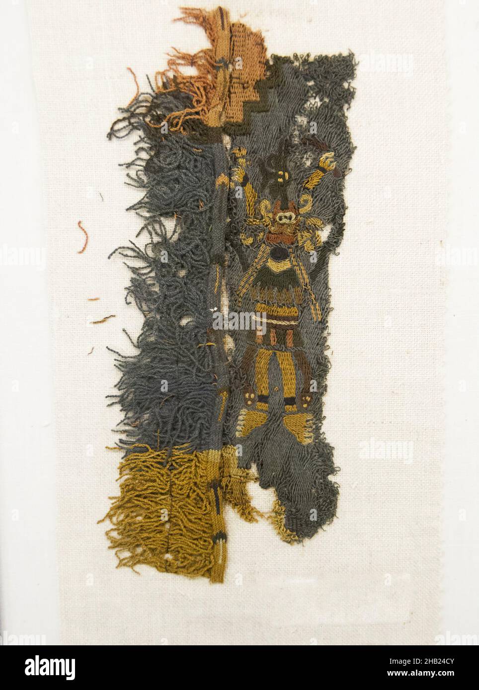 Textile Fragment, Border, Cotton, camelid fiber, 200-600 C.E., Early Intermediate Period, 8 1/4 x 3 15/16 in., 21.0 x 10.0 cm, including weft fringe Stock Photo