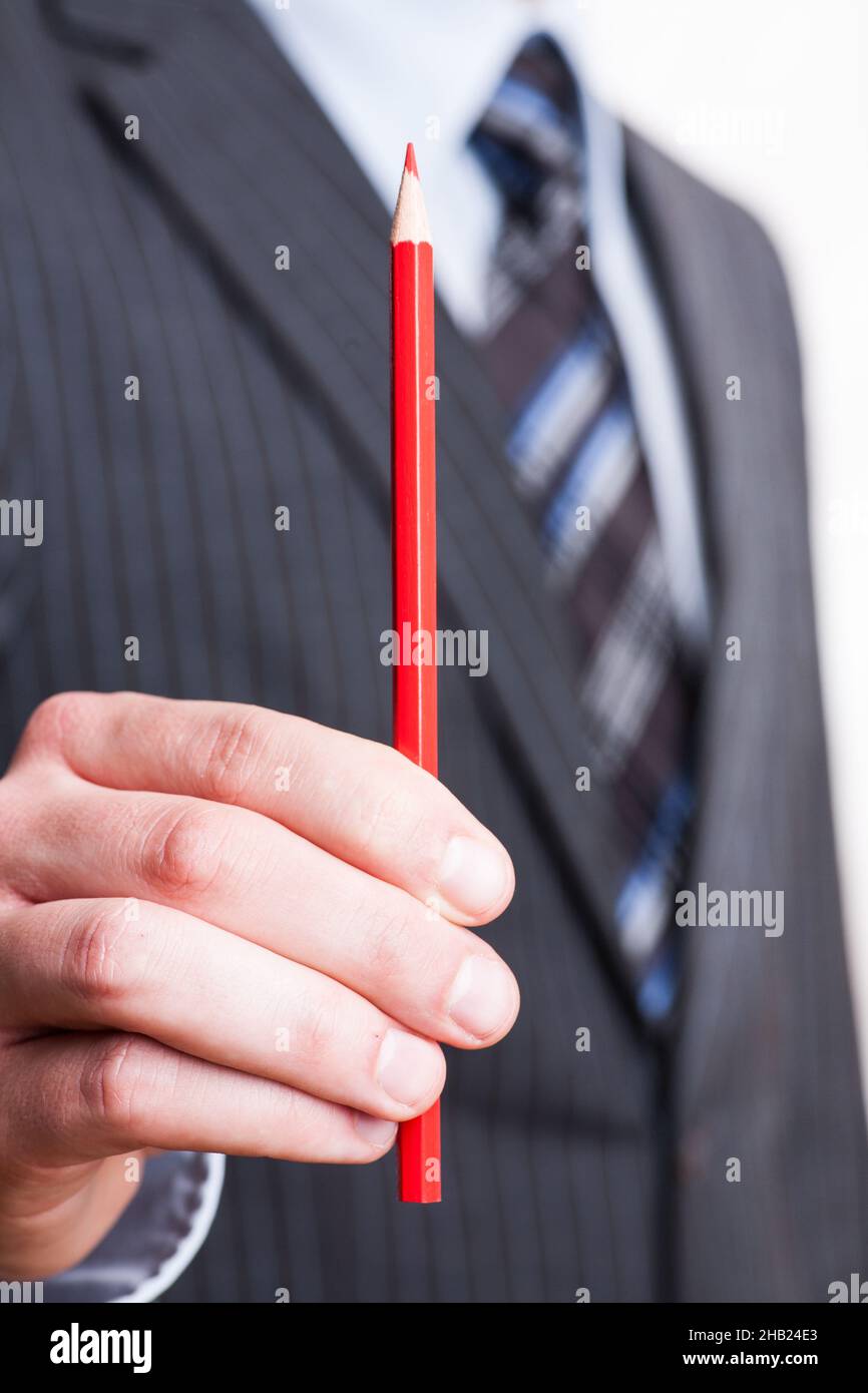 red pencil, red, hand, pin, free, man, finger, crisis, pencil, cost reduction, business, businessman, reduction, controlling, capital, lower, price re Stock Photo