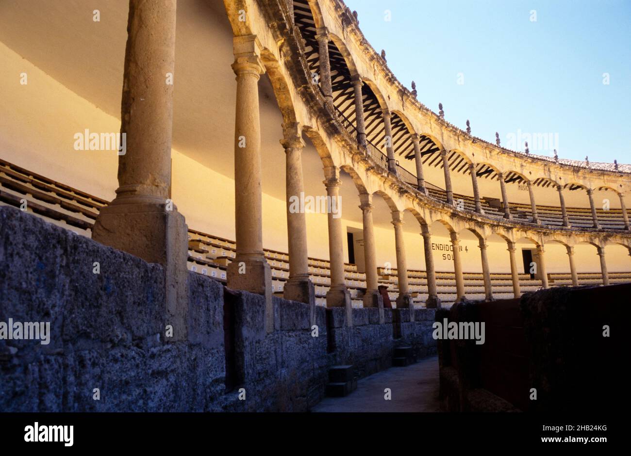 Detail of seating and architecture inside the bullring building at ...