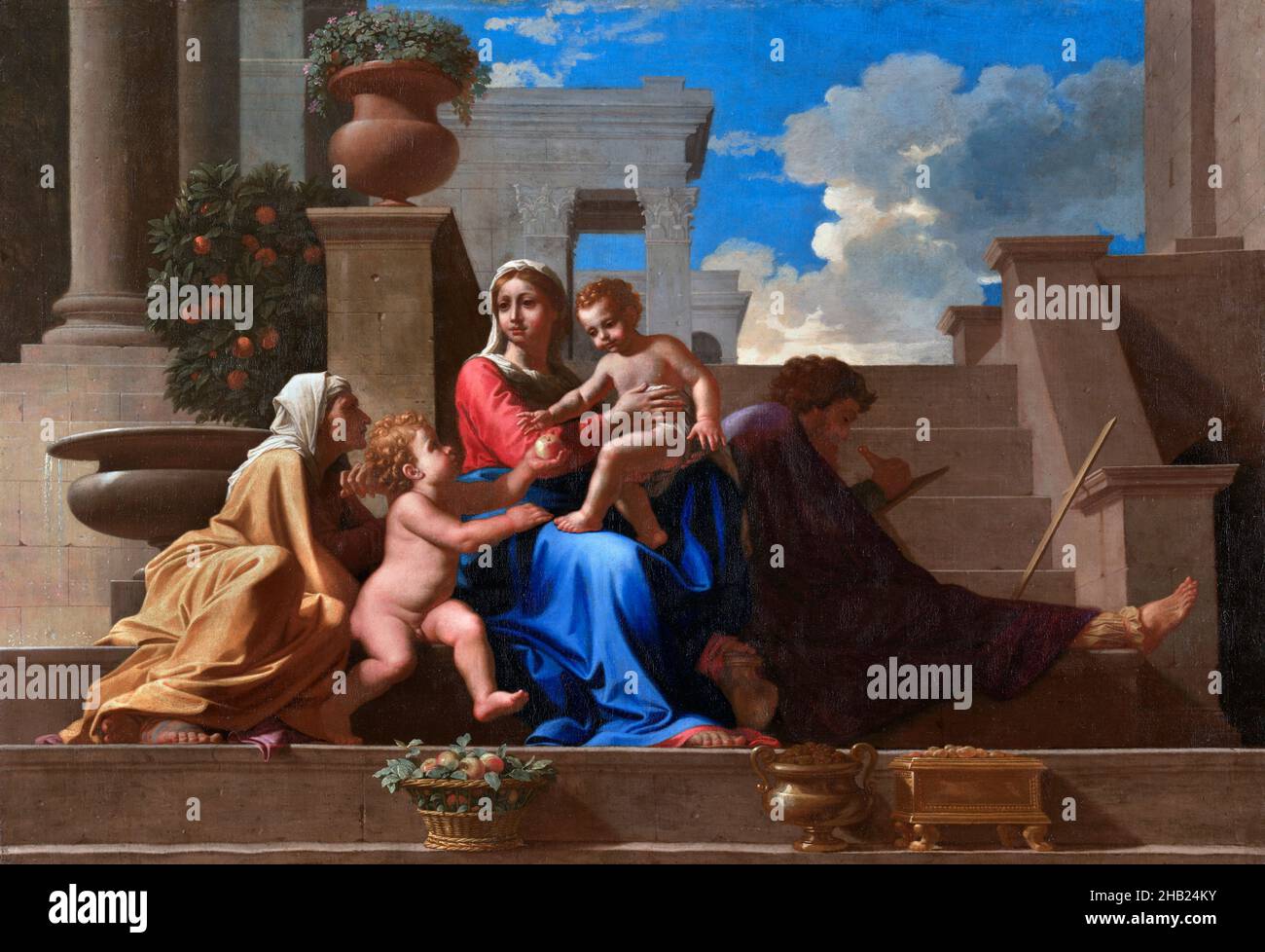 The Holy Family on the Steps by Nicolas Poussin, oil on canvas, 1648 Stock Photo