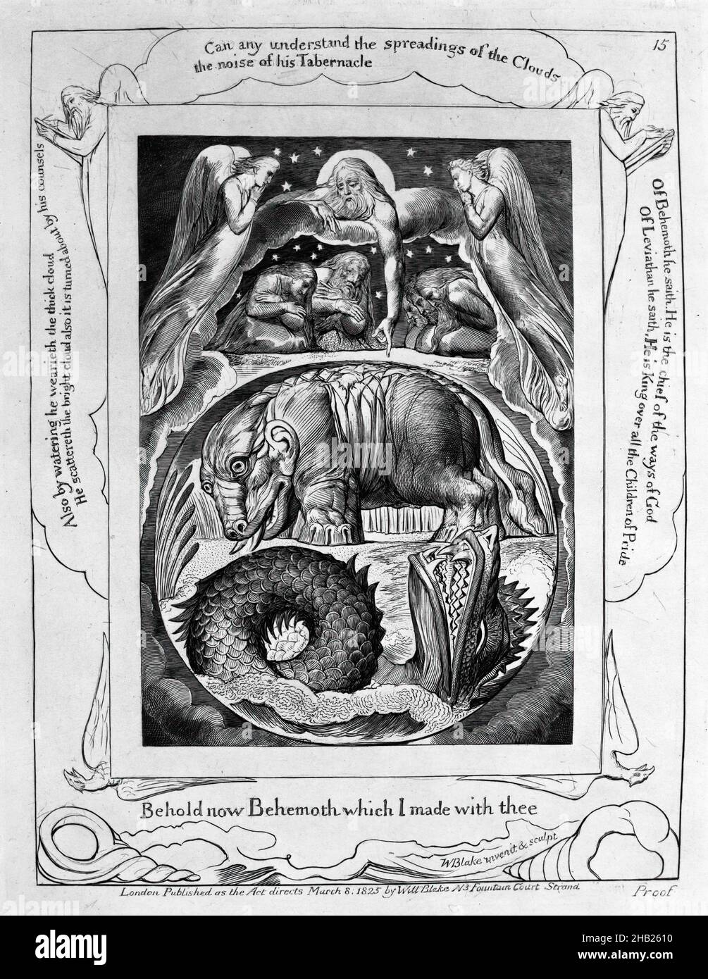 Behold Now Behemoth which I Made with Thee, from Illustrations of the Book of Job, William Blake, British, 1757-1827, Engraving on wove paper, 1825, image: 7 15/16 × 6 in., 20.2 × 15.2 cm Stock Photo