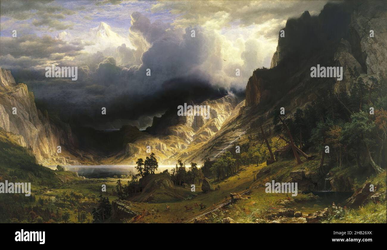 A Storm in the Rocky Mountains, Mt. Rosalie, Albert Bierstadt, American,  born Germany, 1830-1902, Oil on canvas, 1866, frame: 98 5/8 x 158 1/8 x 7  1/4 in., 286 lb., 250.5 x, image size:1300x842