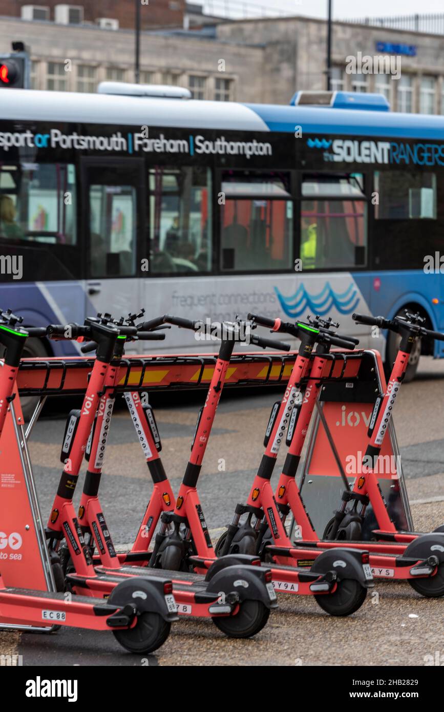 electric scooters and public transport busses in southampton city