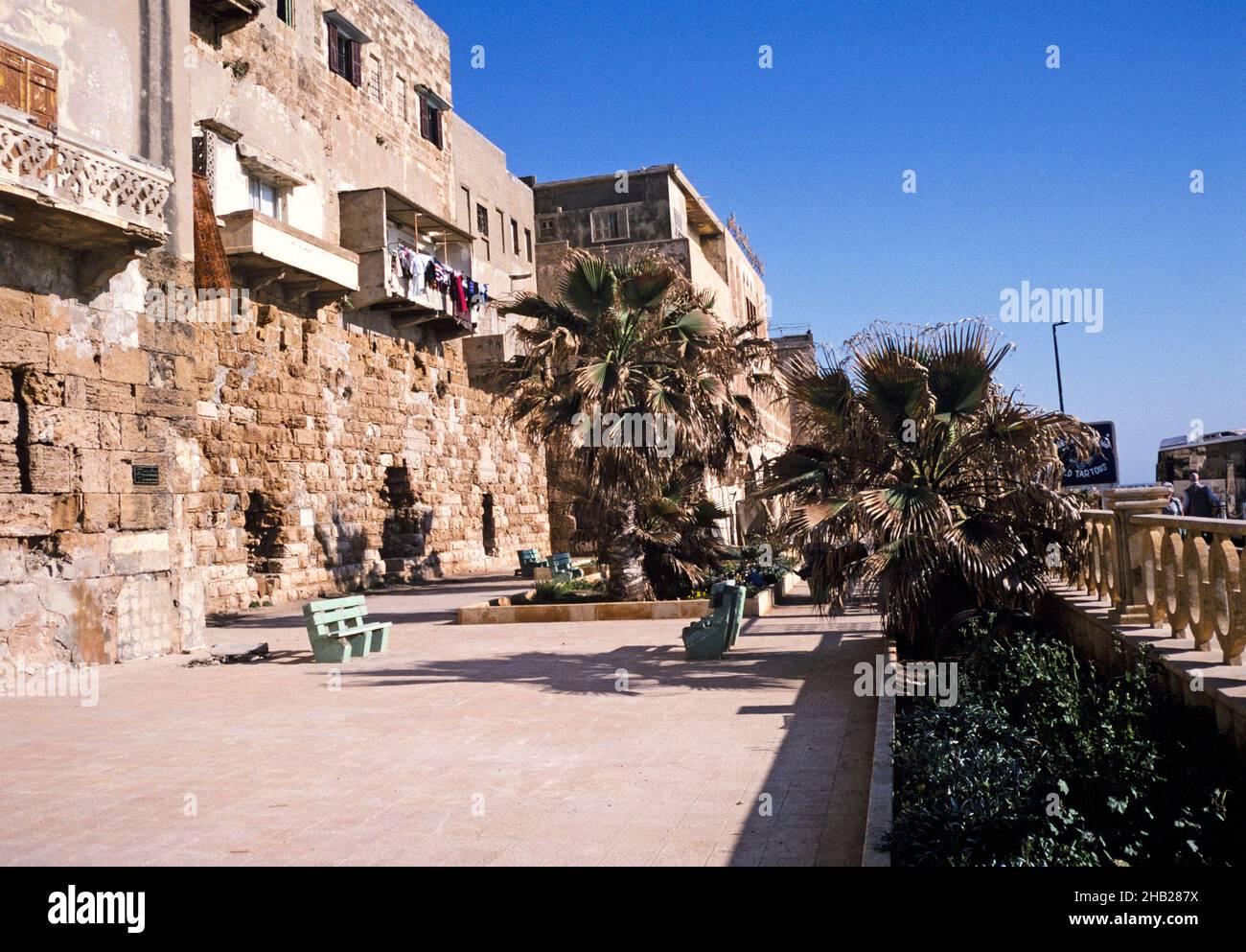 City walls and apartments at Tartus, Tartous, Syria 1998 Stock Photo