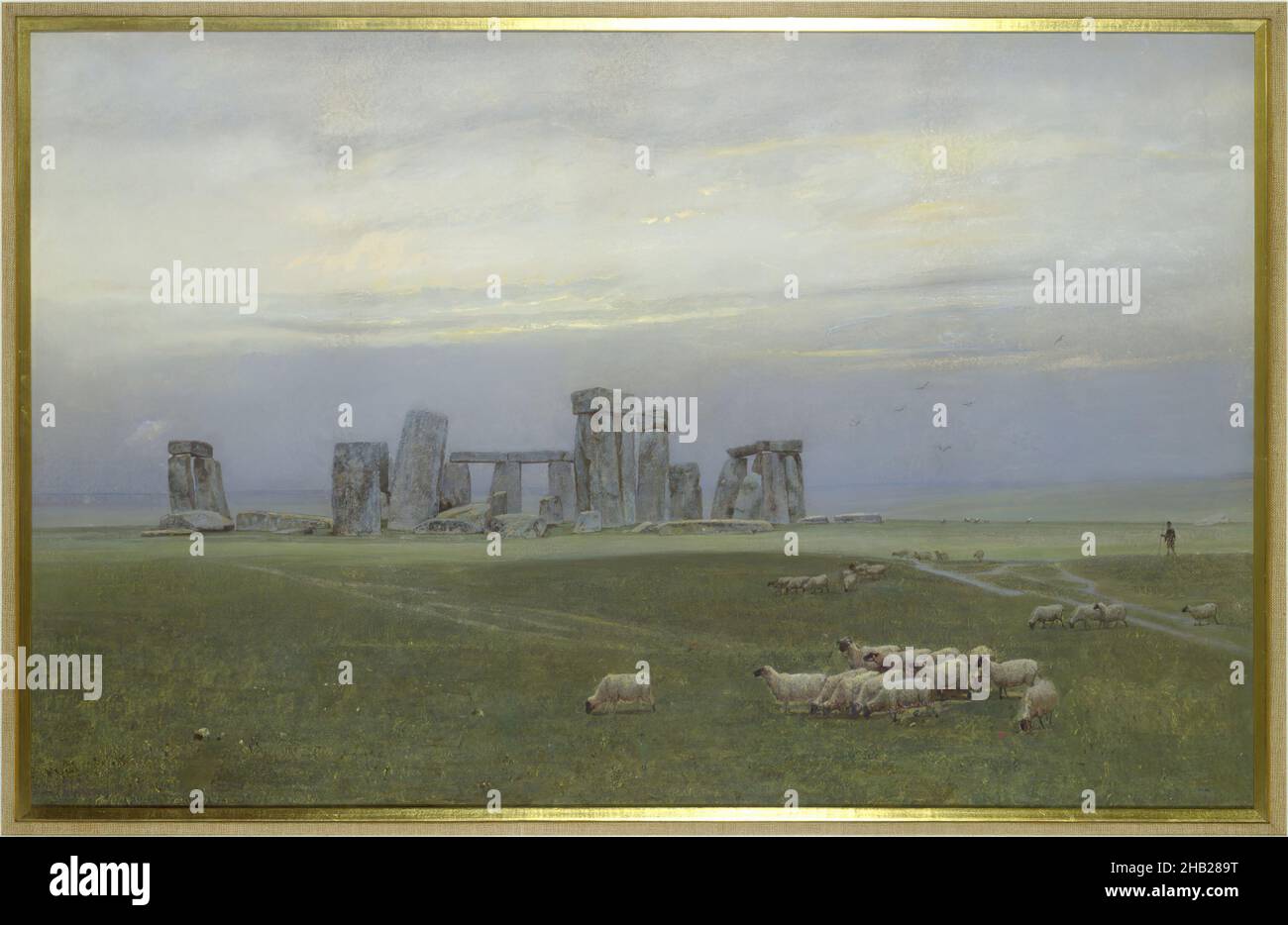 Stonehenge, William Trost Richards, American, 1833-1905, Opaque watercolor and pastel on wove paper, 23 1/8 × 36 3/8 in., 58.7 × 92.4 cm, agrarian, Amesbury, ancient, archaelology, architecture, astronomy, Britons, Bronze Age, calendar, construction, druid, engineering, England, folklore, grazing, Great Britain, meadow, megalithic, Merlin, Neolithic, Old England, pagan, pasture, religion, ritual, sheep Stock Photo