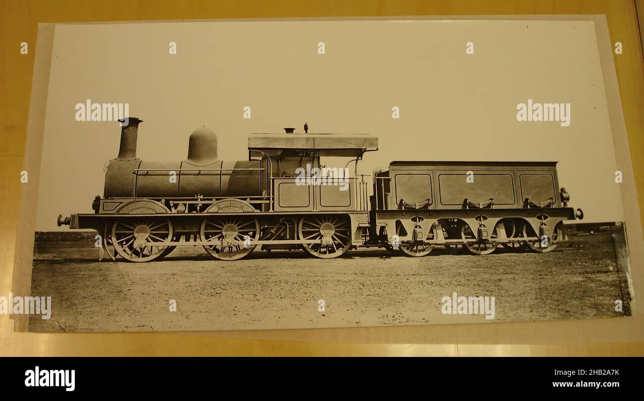 Untitled, Dubs, Albumen silver photograph, ca. 1870s, 8 1/2 x 15 1/2in., 21.6 x 39.4cm, 19thC, locomotive, steam engine, train Stock Photo