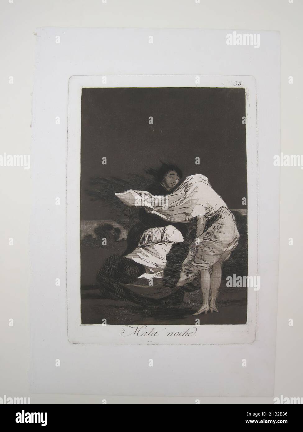 A Bad Night, Mala noche, Los Caprichos, Plate 36, Francisco de Goya y Lucientes, Spanish, 1746-1828, Etching and aquatint on laid paper, Spain, 1797-1798, Sheet: 11 7/8 x 7 15/16 in., 30.2 x 20.2 cm, Aquatint, Engraving, Etching, Print, Satire, Satirical, Spain, Spanish Stock Photo