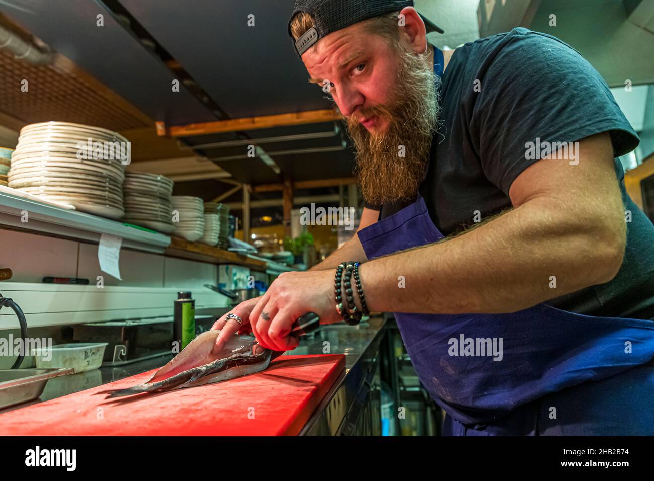 Maitre de Cuisine Cyril Aveline of Restaurant Hestia in Bormes-les-Mimosas, France Stock Photo