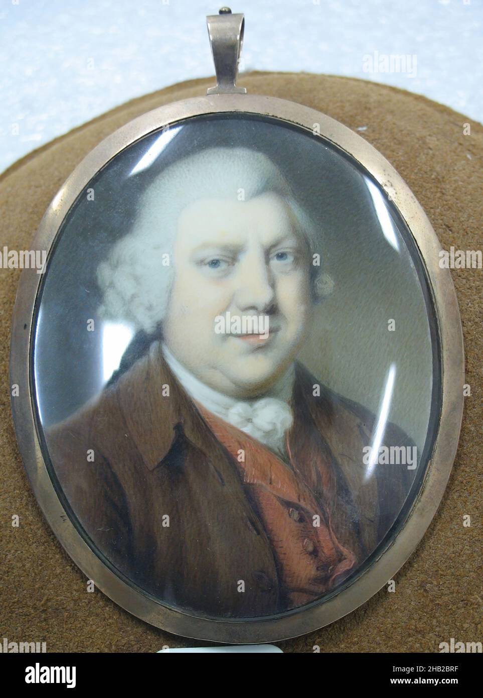 Portrait of Sir Richard Arkwright, Watercolor on ivory portrait in metal locket with glass lens, England, n.d., Image, sight: 2 3/4 x 2 3/16 in., 7 x 5.6 cm Stock Photo