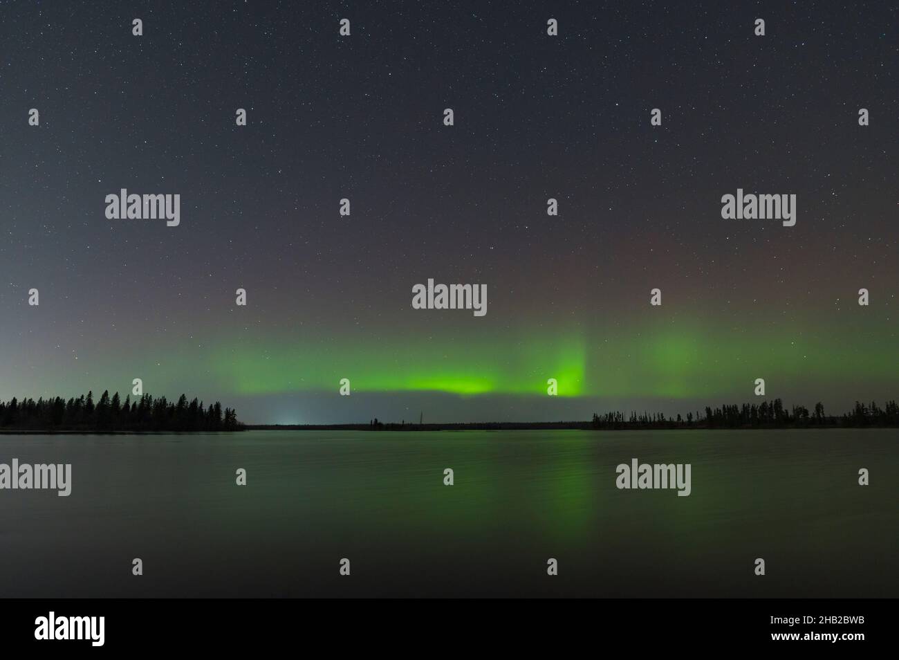 Aurora borealis, Northern Lights, Astotin Lake, Elk Island National Park, Alberta, Canada Stock Photo