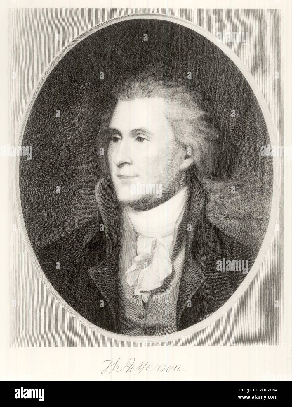Thomas Jefferson, Wood engraving on fine tissue paper, 1901, 9 3/4 x 7 15/16 in., 24.8 x 20.2 cm, cravate, Founding Father, government, history, leader, ndd6, politician, President, statesman, United States Stock Photo