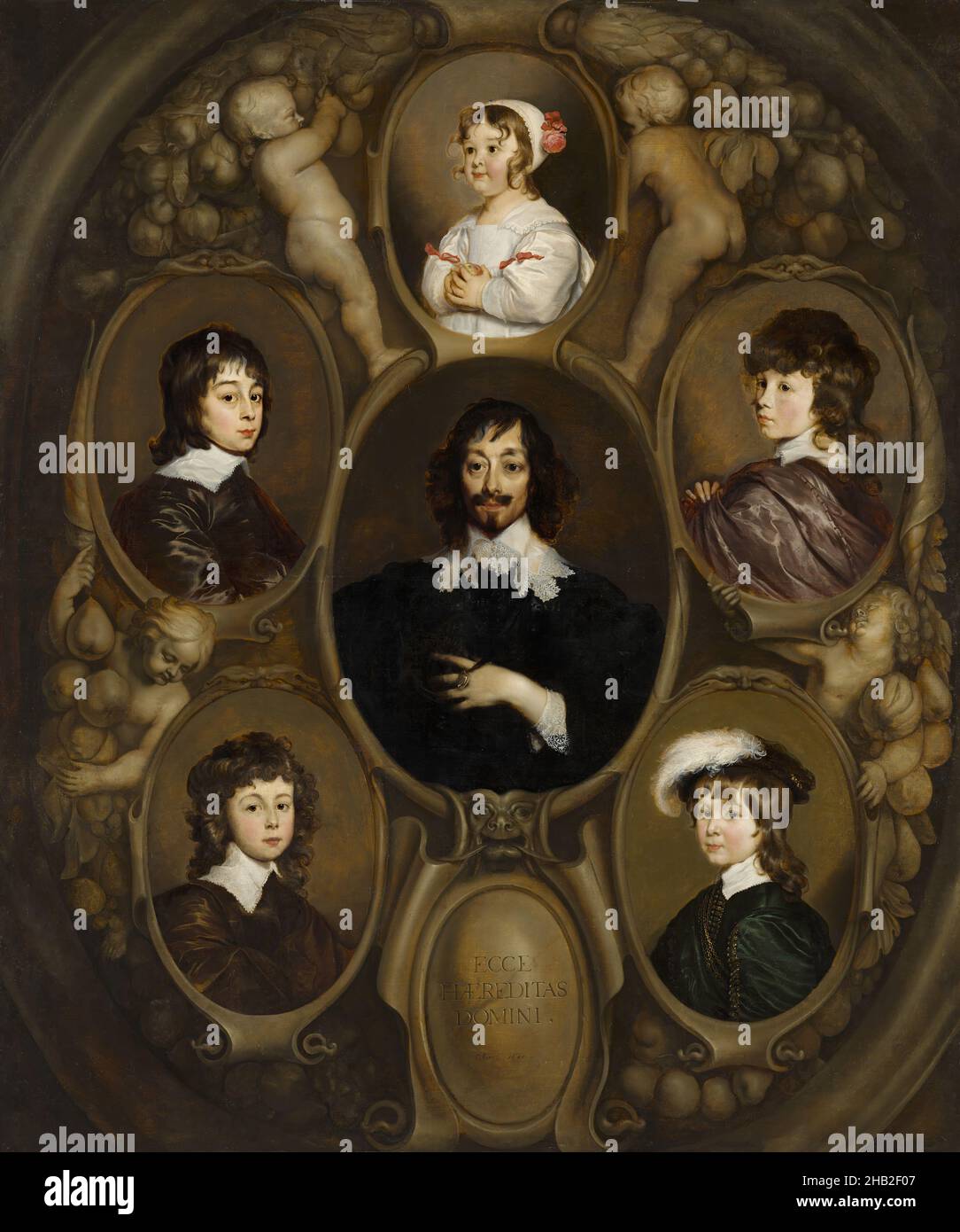 Portrait of Constantijn Huygens 1596-1687 and his five children, Adriaen Hanneman, 1640 Stock Photo