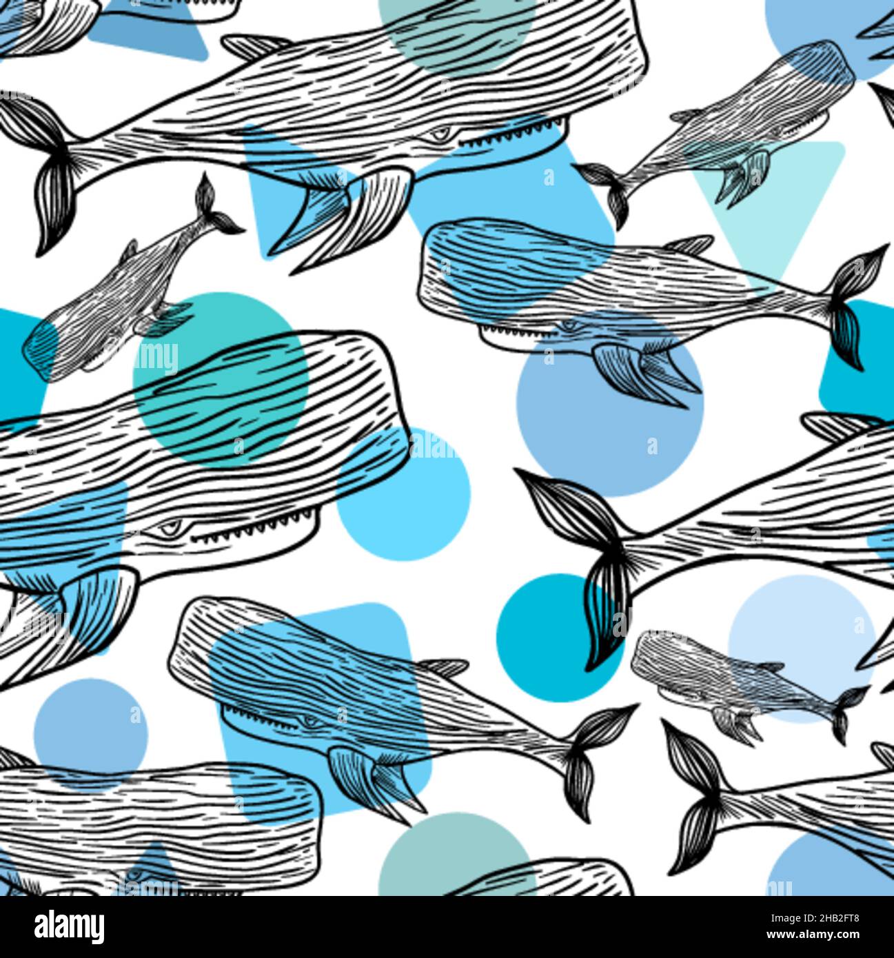 Sperm whale hand drawing pattern seamless. cachalot background Stock ...