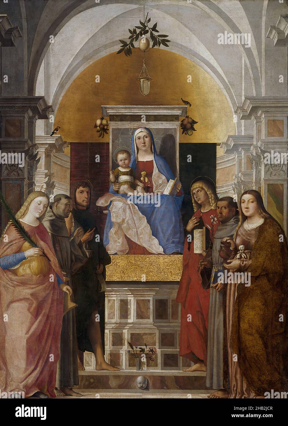 Enthroned Mary with child and six saints, Marcello Fogolino, c. 1516 Stock Photo