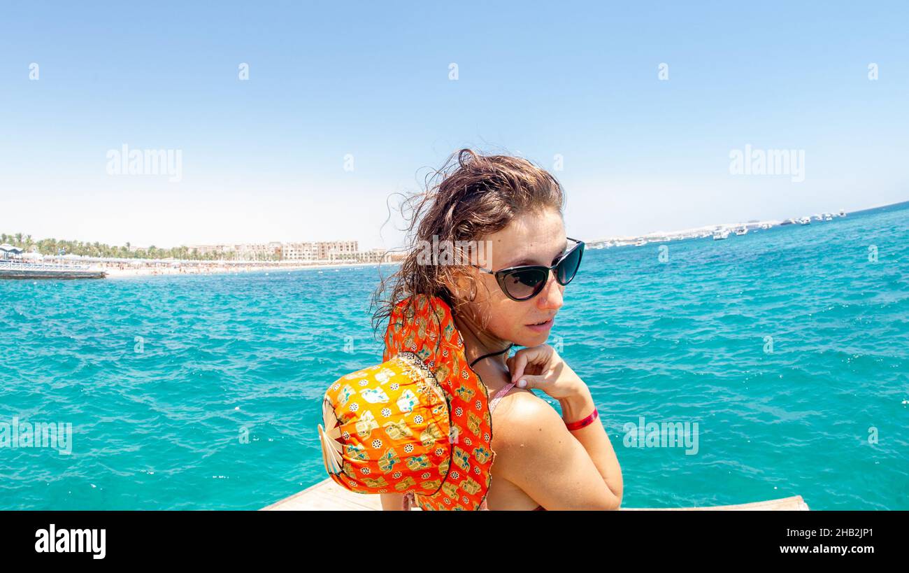 Beautiful 40 years old woman posing on trip in Egypt Hurgada on the ...