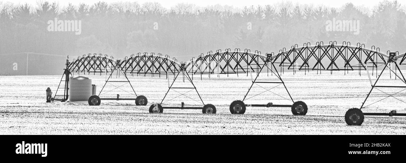 Agriculture pivot irrigation system. Stock Photo