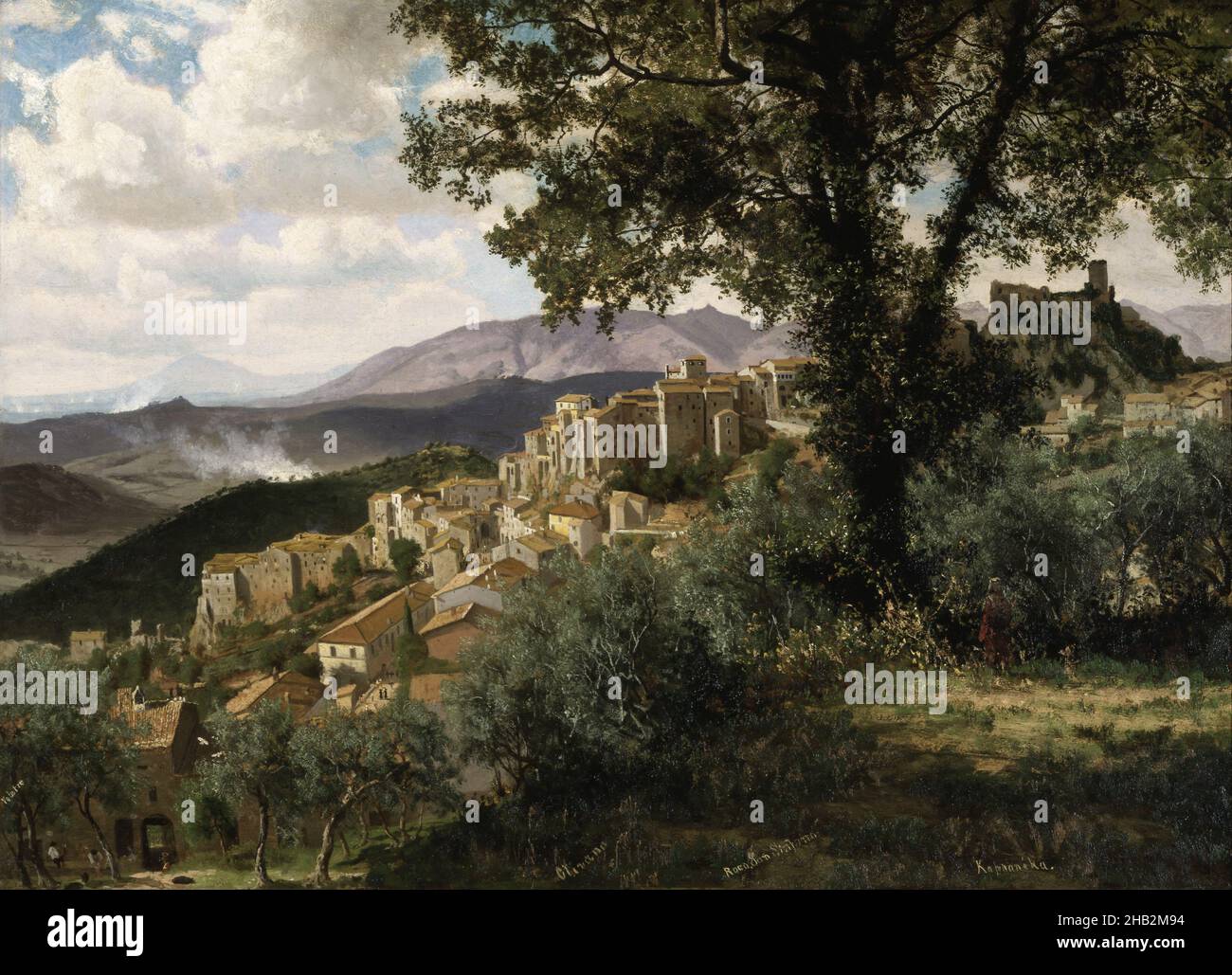 Art inspired by Olevano, Albert Bierstadt, American (born Germany),  1830-1902, 1856-57, Oil on paper mounted on canvas, Made in Olevano Romano,  Lazio, Italy, Europe, Olevano Romano, Lazio, Italy, Europe, Paintings, 19  3/4, image size:1300x1029