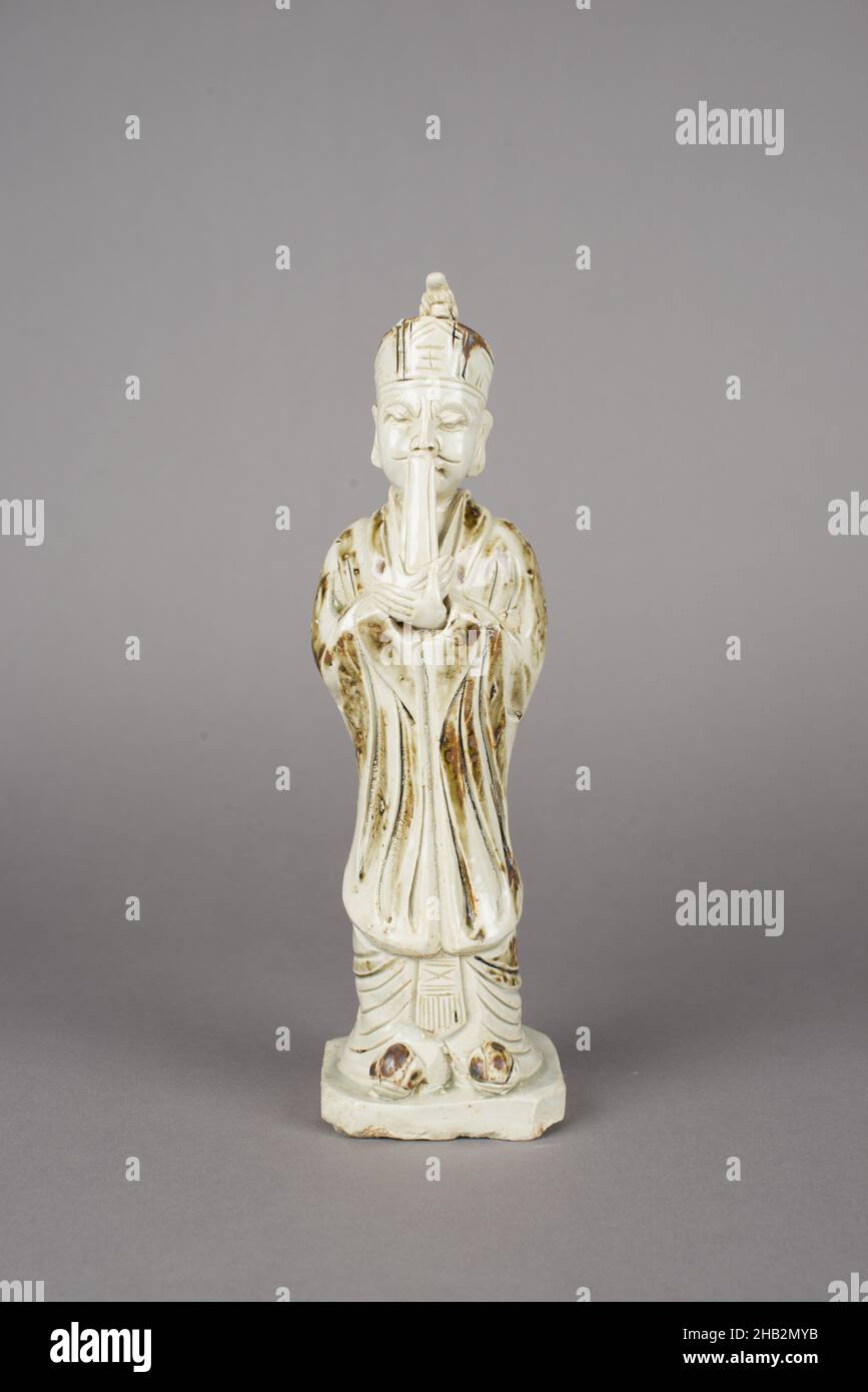 Standing Figurine Personifying a Sign of the Chinese Zodiac, Chinese, Southern Song dynasty, 1127–1279, mid- to late 12th century, Jingdezhen ware; porcelain with iron-brown decoration under bluish-white (qingbai) glaze, Made in China, Asia, Ceramics, sculpture, height: 10 7/16 in. (26.5 cm Stock Photo