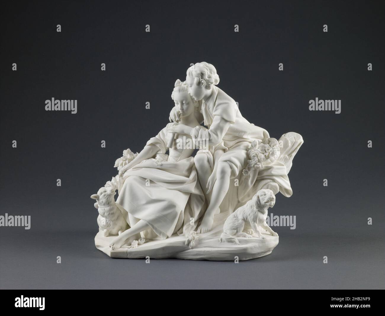 The Flute Lesson, François Boucher, French, 1703–1770, Sèvres Porcelain Factory, France, founded 1756, 1757–66, Porcelain, Made in Sèvres, France, Europe, Ceramics, 8 3/4 x 9 1/2 x 5 1/2 in. (22.2 x 24.1 x 14 cm Stock Photo