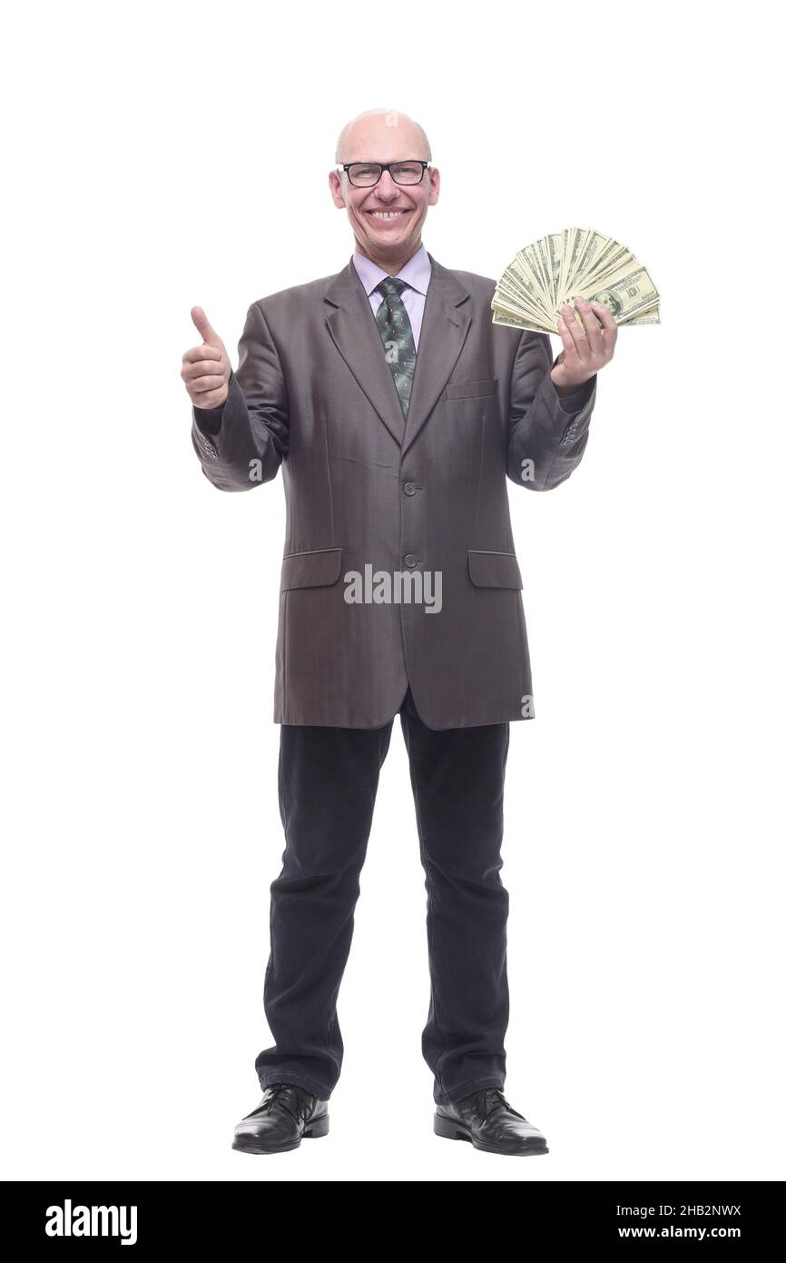 in full growth. happy business man with dollar bills Stock Photo - Alamy
