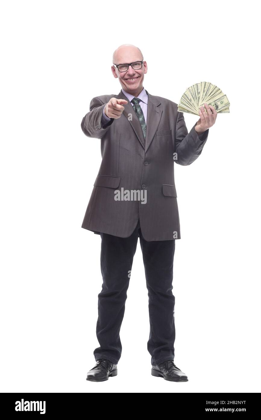 in full growth. happy business man with dollar bills Stock Photo - Alamy