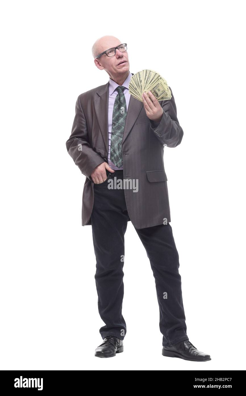 in full growth. happy business man with dollar bills Stock Photo - Alamy