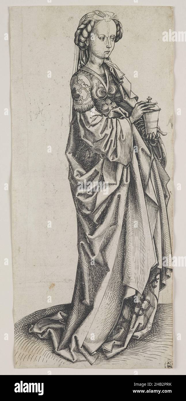 St. Mary Magdalene, German, 1470–1499, Engraving, Prints, sheet: 8 1/4 x 3 11/16 in. (20.9 x 9.4 cm Stock Photo