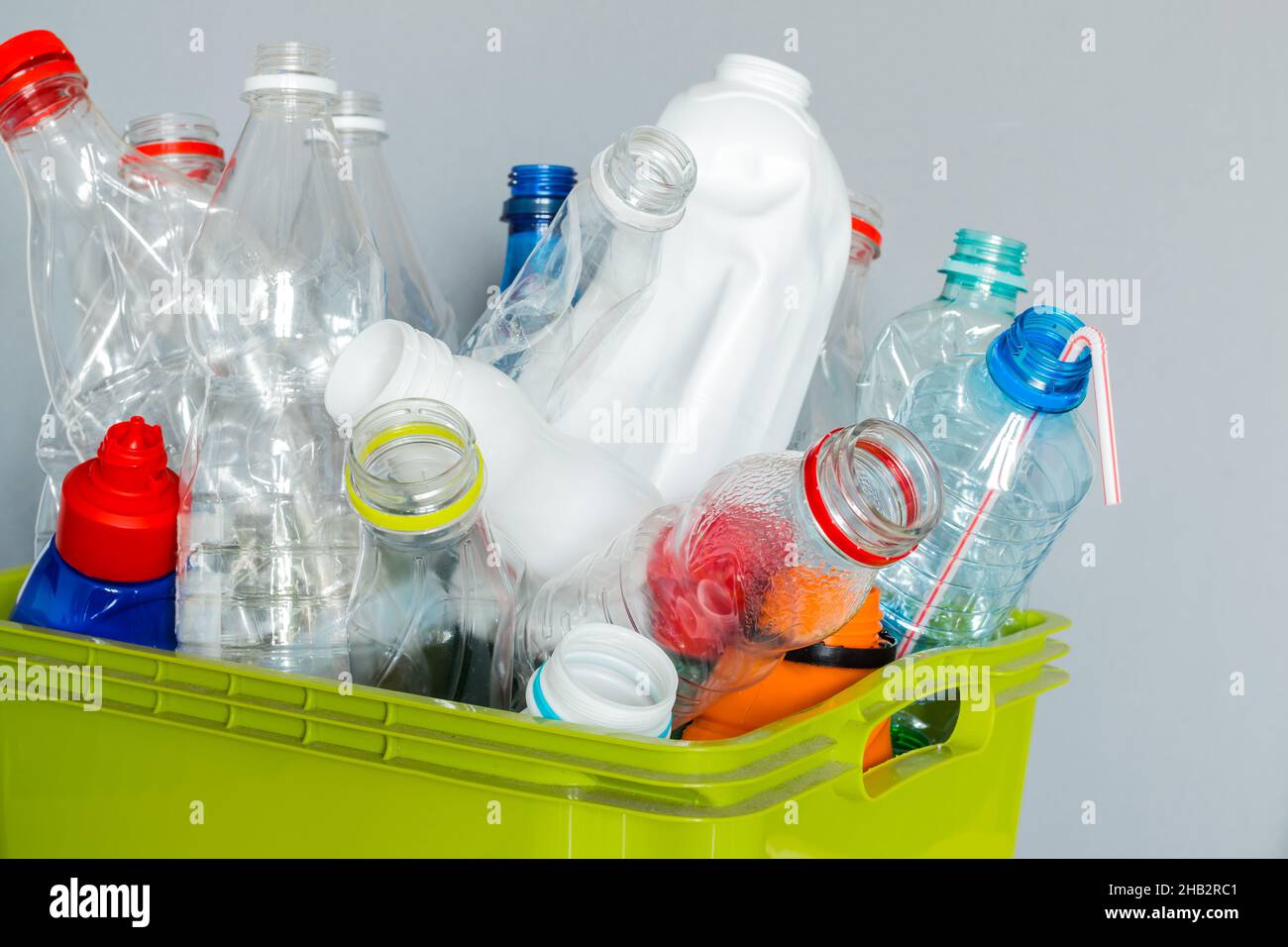 Recycling of plastics. Plastic packages in the basket Stock Photo