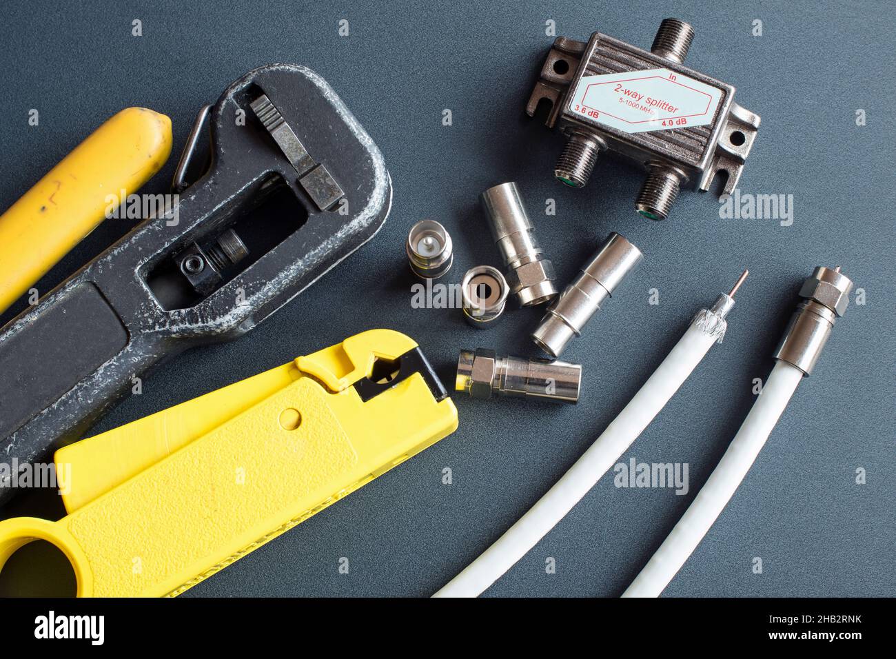 Tools for mounting TV connectors Stock Photo