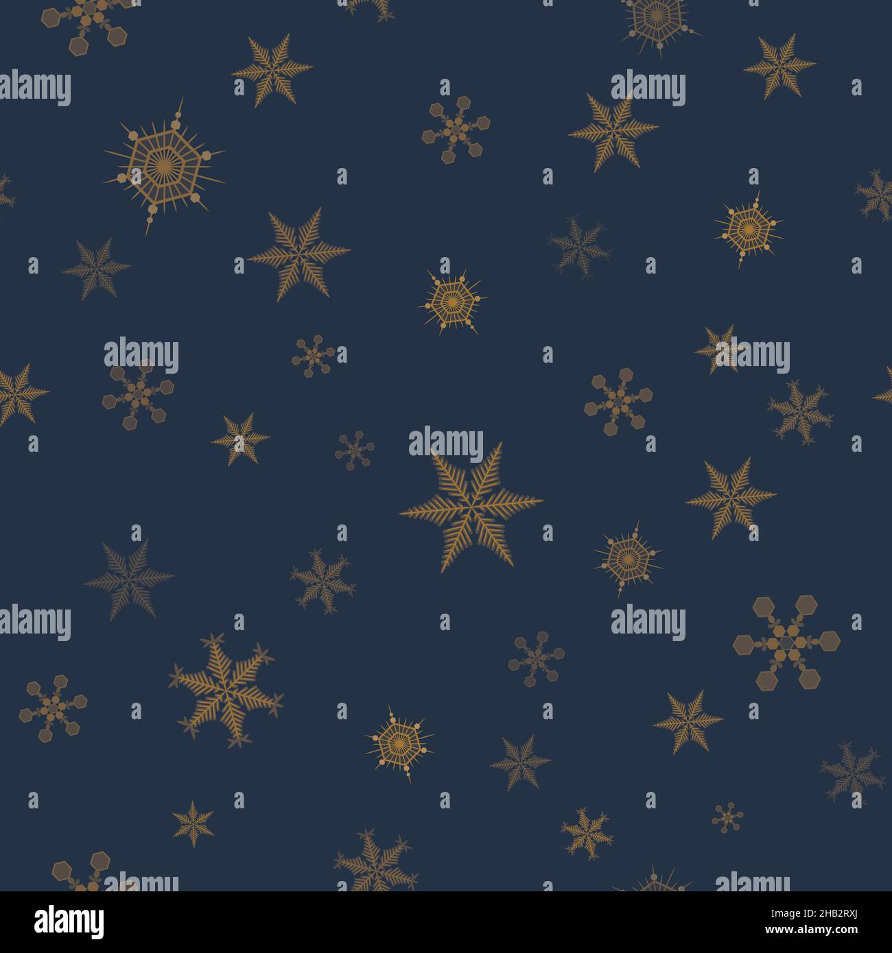 Christmas winter seamless pattern with golden snowflakes on dark blue ...