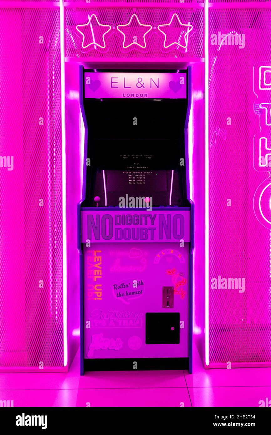 Arcade game inside EL&N Soho cafe, London, UK Stock Photo Alamy