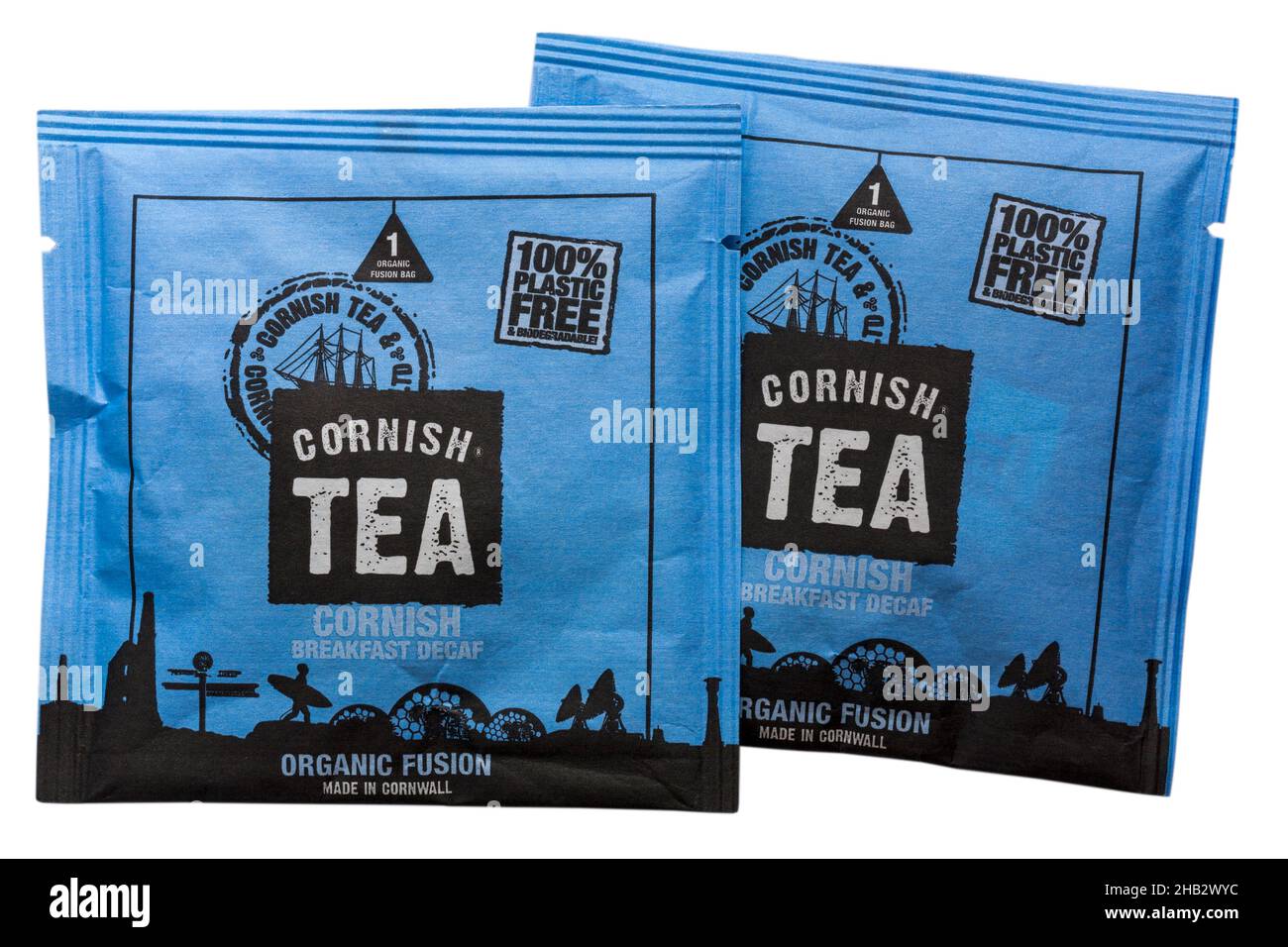 Cornish Tea Breakfast Decaf teabags tea bags isolated on white