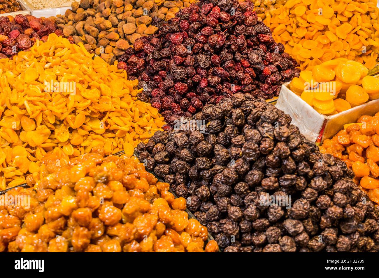 Dried fruit for sale at the bazaar (market) in Ardabil, Iran Stock