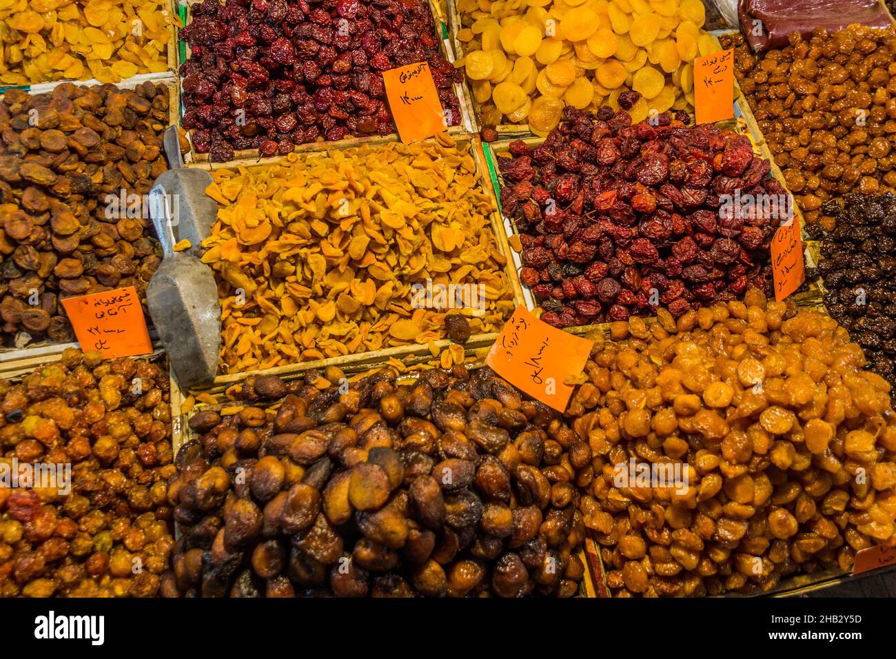 Dried fruit for sale at the bazaar (market) in Ardabil, Iran Stock