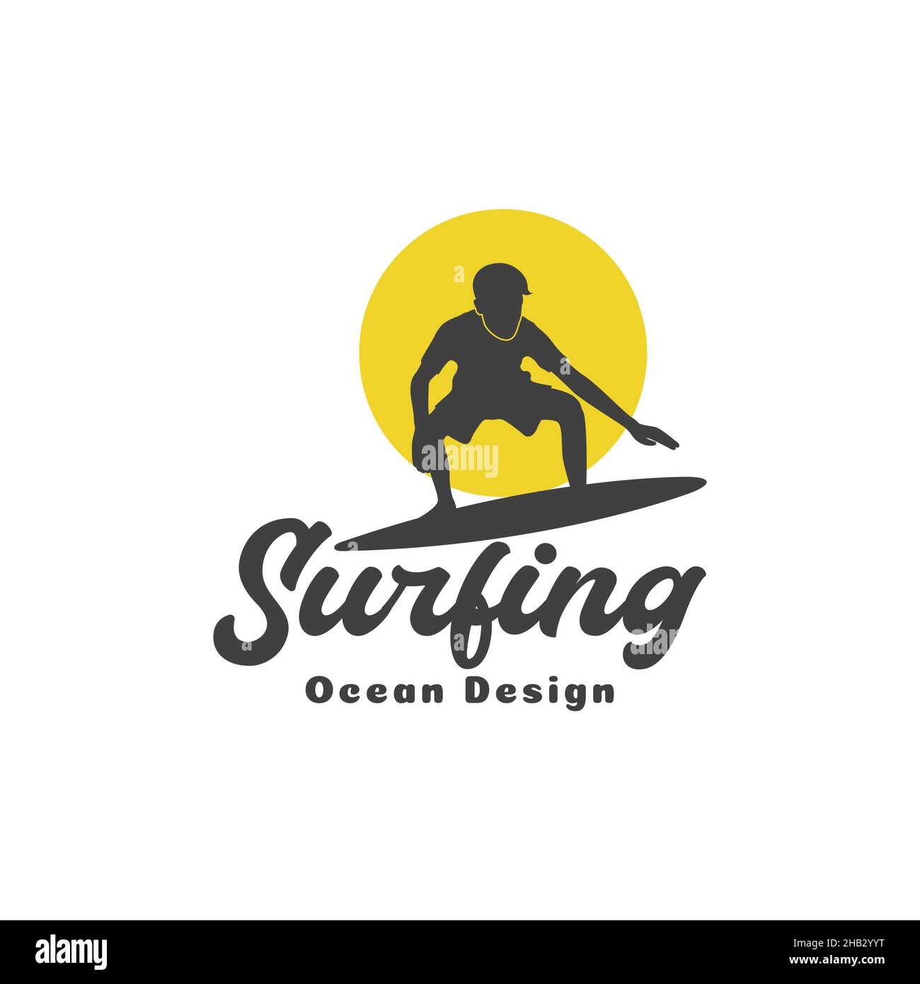silhouette young man train surfing with sunset logo design vector ...